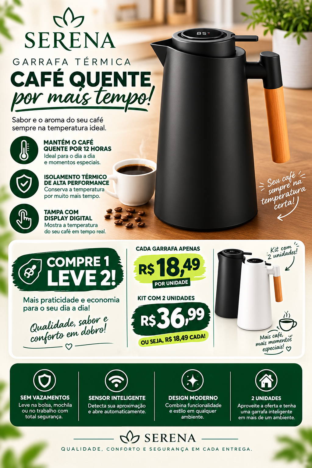 Oferta compre uma e leve duas garrafas térmicas Serena
